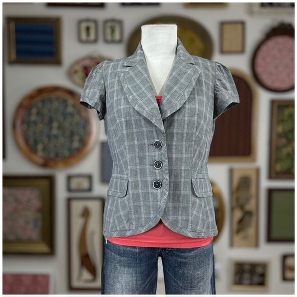 Kenzo Y2K Business Suit jacket Womens EU Size 42 US Size 4 Small Gray Plaid Vtg - Picture 7 of 12